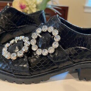 Schutz Leather Jeweled Platform Shoes Brand New